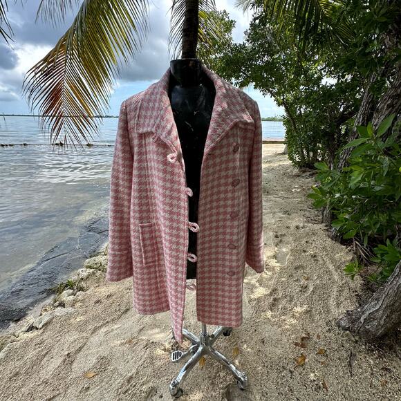 Vintage Chadwicks Houndstooth Over Coat Double Breasted Size 14 - Picture 6 of 9